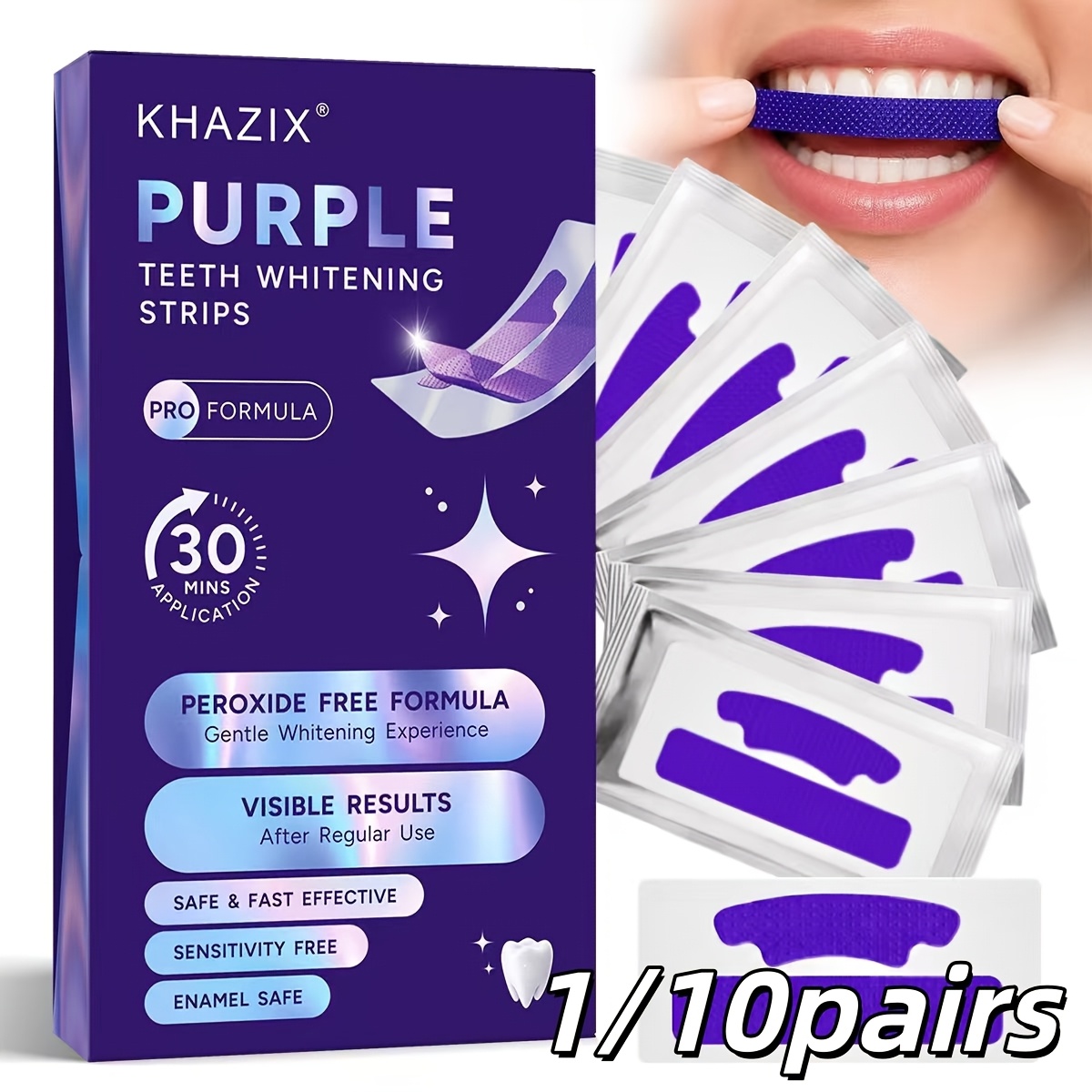 1/10pairs Purple Teeth Whiteni - огляд і ціна Teeth Whitening Strips Permanent